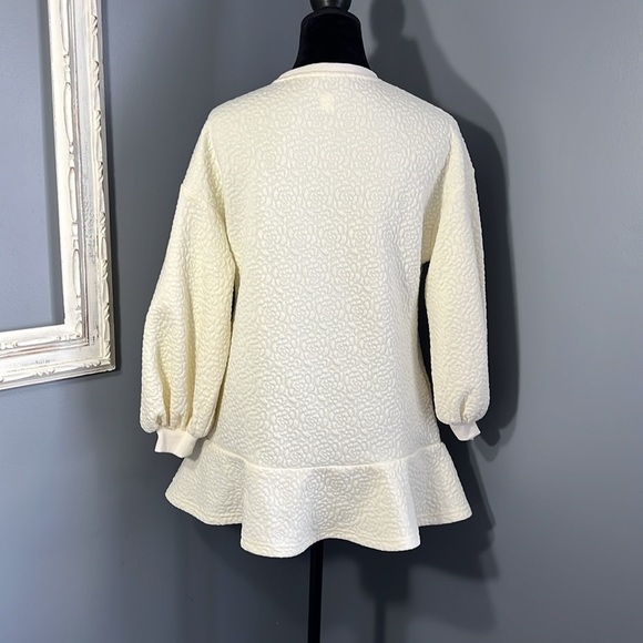 Anthropologie Mare Mare Odila Cream Floral Textured Shift Dress W/ Ruffle Hem XS - Picture 7 of 8